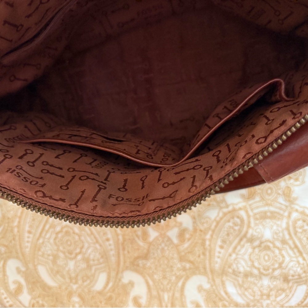 Fossil Vintage Revival Satchel Two-Tone Brown Leather Tote - Picture 9 of 16